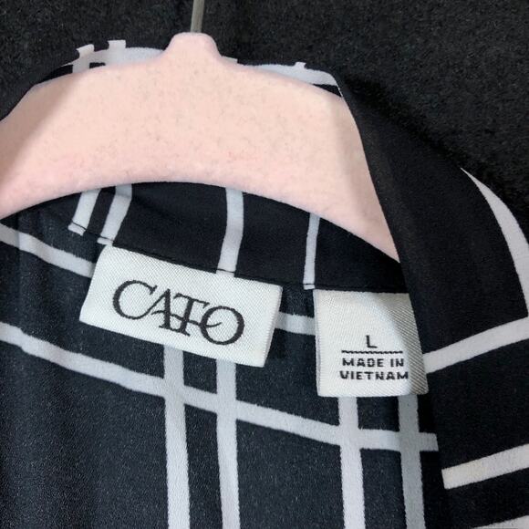 Cato Womens Blouse Black White Striped Front Tie Neck Sleeveless Workwear Large - Picture 6 of 12